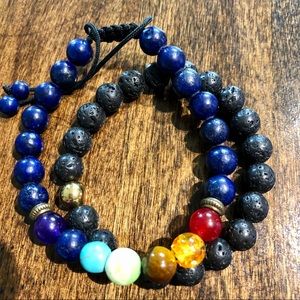 2 Natural Gem/Lava Stone Beaded Chakra Bracelets